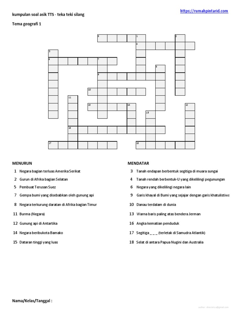 Soal Tts Tema Geografi 1 Pdf