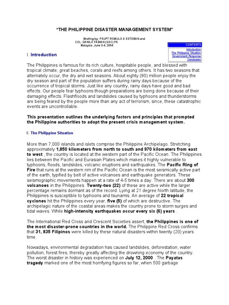 Philippine Disaster Management Overview | PDF | Volcano | Philippines