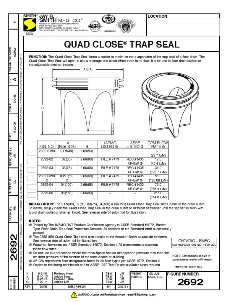 Proset Trap Guard Submittal – SureSeal Waterless Inline Drain Trap Seal ...