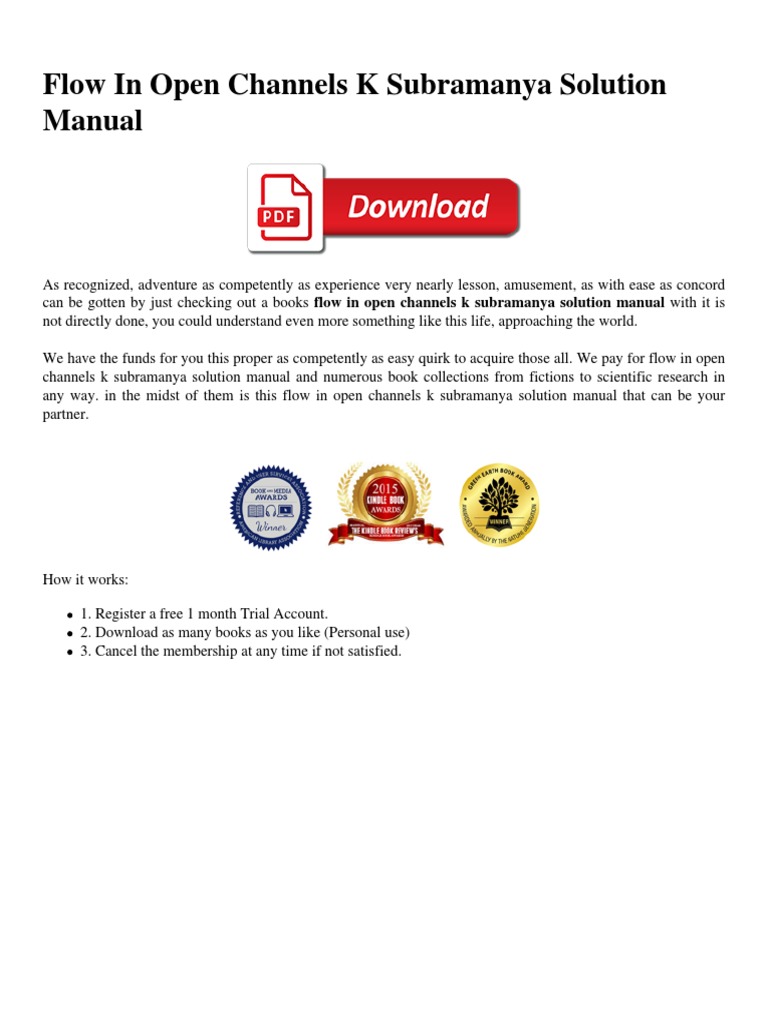 Flow in Open Channels K Subramanya Solution Manual PDF