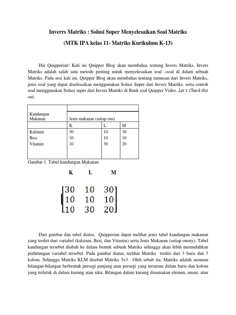Invers Matriks Solusi Super Menyelesaikan Soal Matriks - Revisi | PDF ...