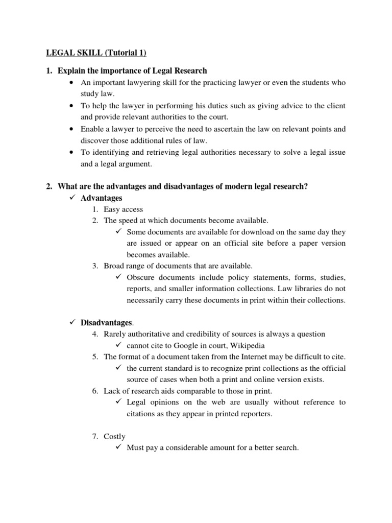 TUTORIAL 1 Legal Research | PDF