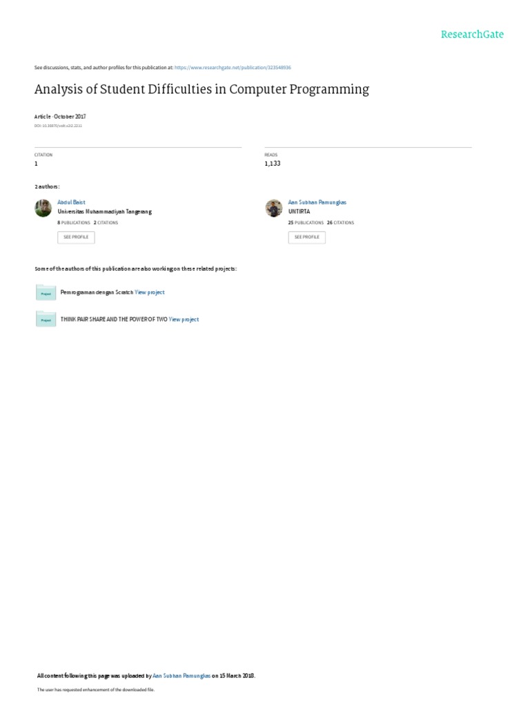 Analysis of Student Difficulties in Computer Progr | PDF