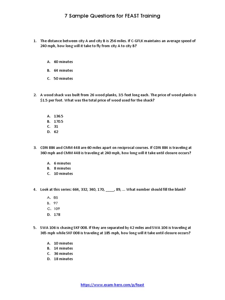FEAST Test Sample Questions | PDF | Transport