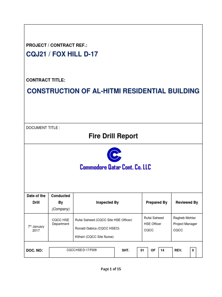Fox Hill D-17 Fire Drill Report | PDF | Occupational Safety And Health ...