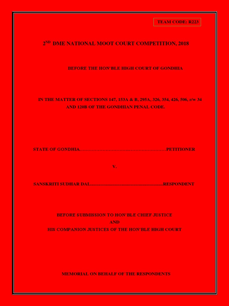 Moot Respondent Sample PDF | PDF | Acquittal | Criminal Law