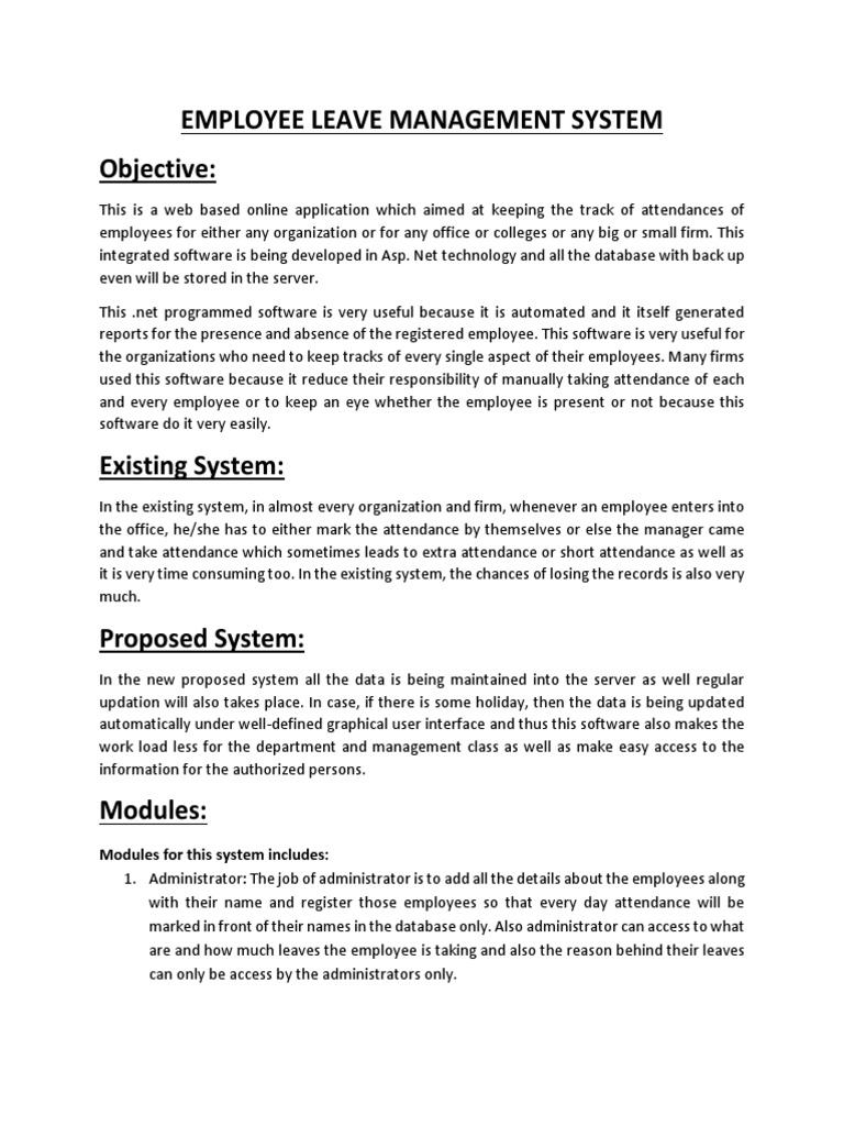 Employee Leave Management System Abstract PDF  Application