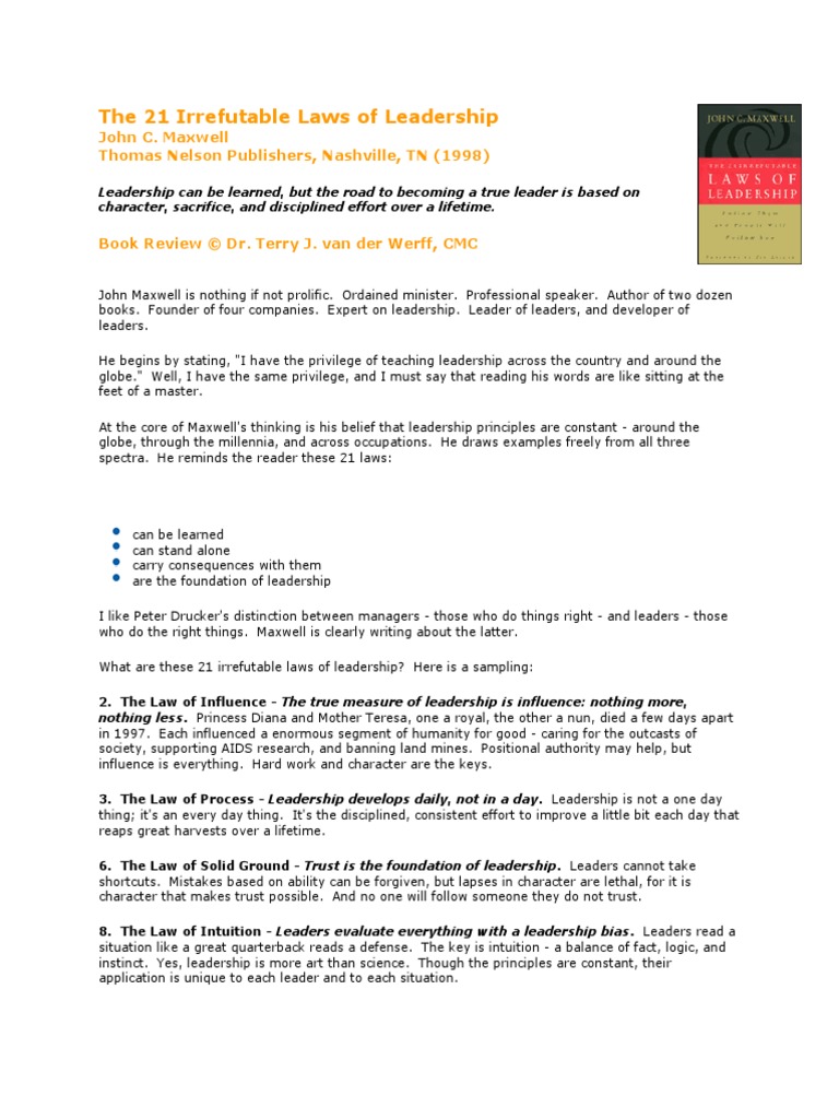 The 21 Irrefutable Laws of Leadership SUMMARY | PDF | Leadership ...