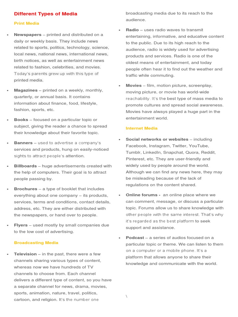 Types of Media | PDF