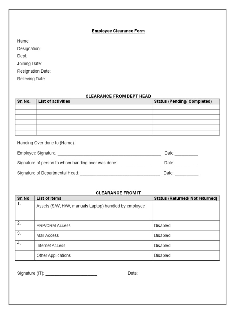 Employee Clearance Form PDF