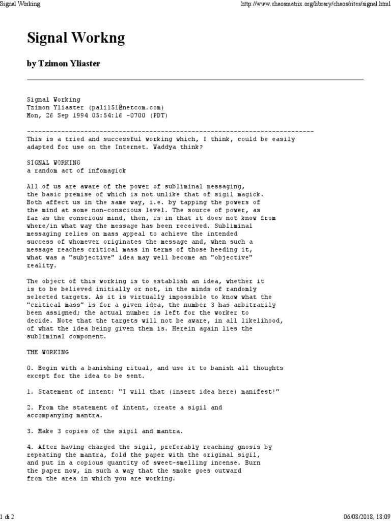 Signal Working. A Random Act of Infomagick, Tzimon Yliaster PDF
