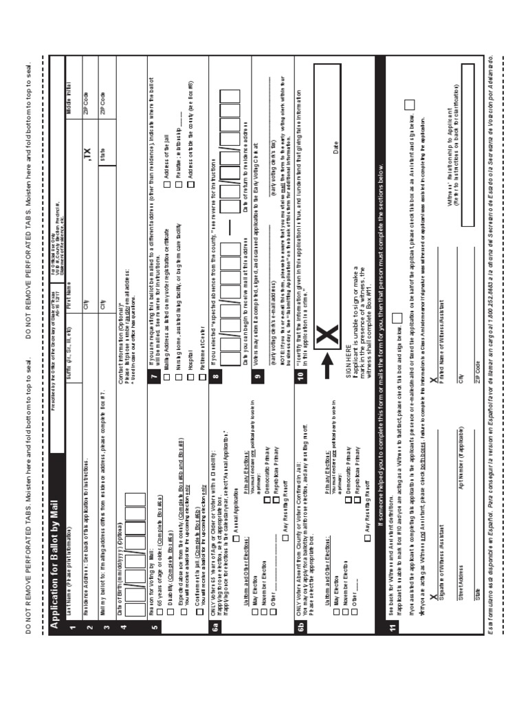 Application for ballot to vote by mail