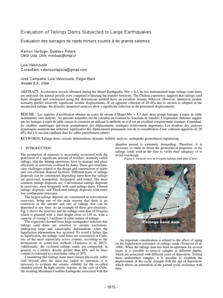 Evaluation of Tailings Dams Subjected To Large Earthquakes | PDF