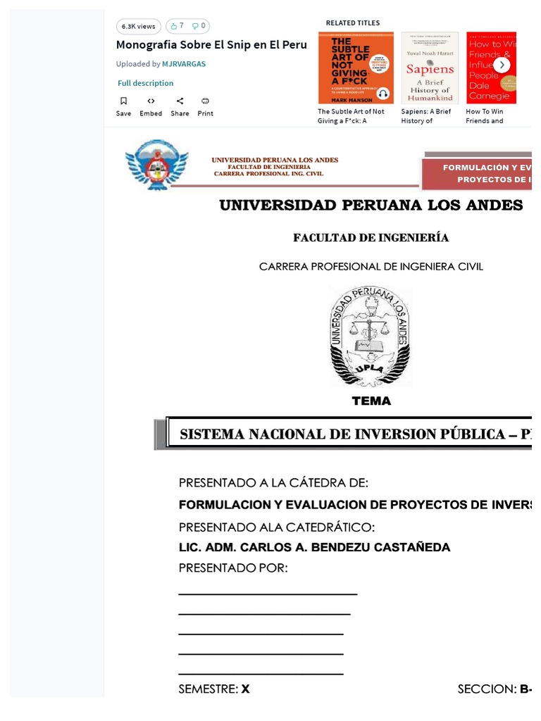 Monografia Sobre El Snip En El Peru Pdf Pdf