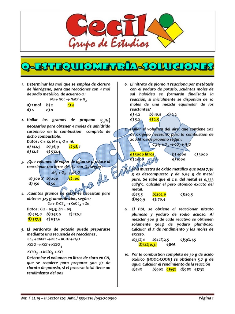 Estequiometria Y Soluciones