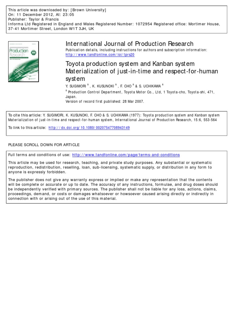 Toyota Production System and Kanban System - JIT and Respect For Humans ...