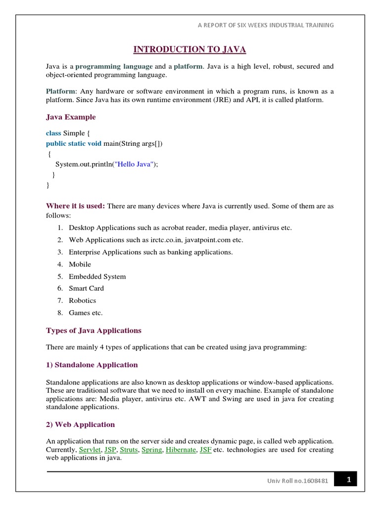 Introduction of Java Report | PDF