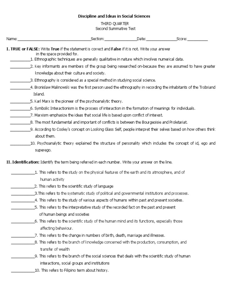 2nd Quarter Exam: Social Sciences Key | PDF | Social Science | Science ...