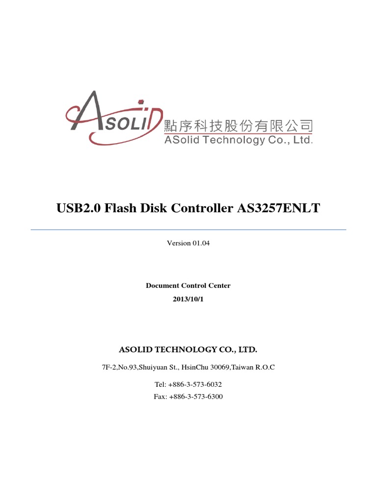 USB2.0 Flash Disk Controller AS3257ENLT PDF