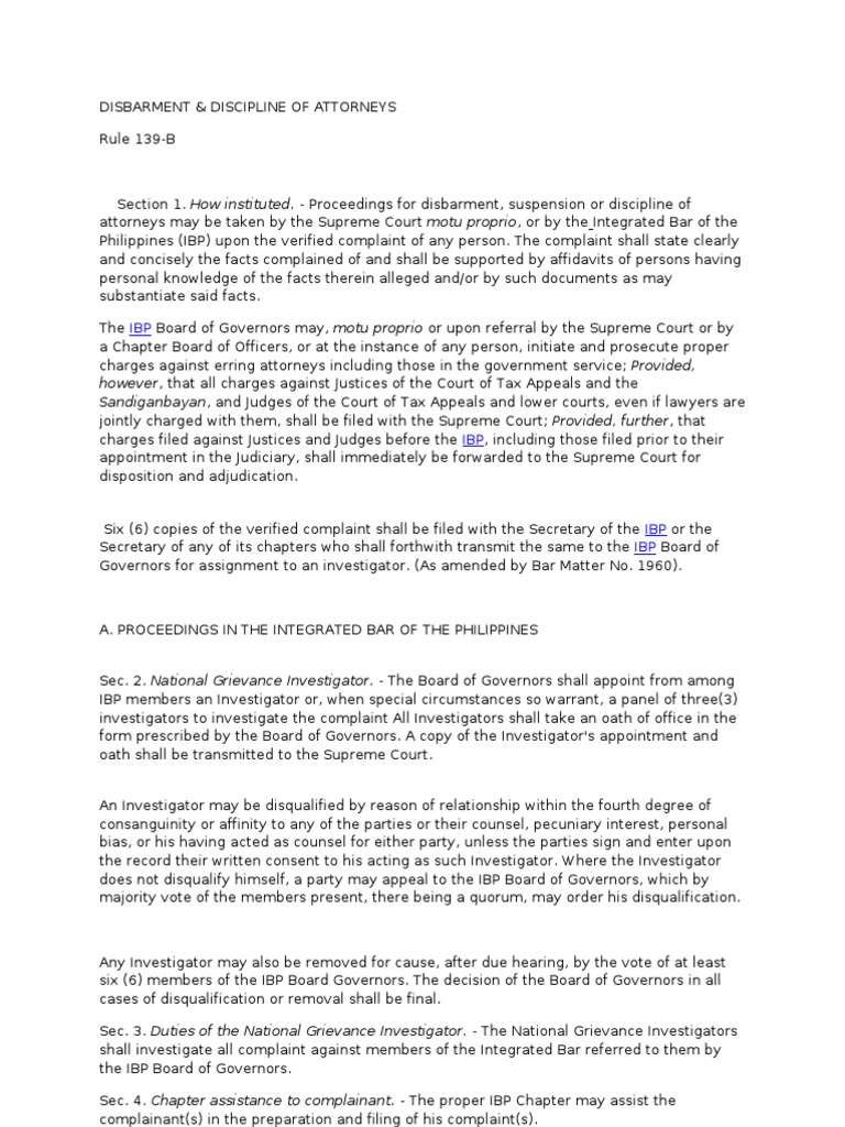 Rules of Procedure on Bar Discipline Disbarment Complaint