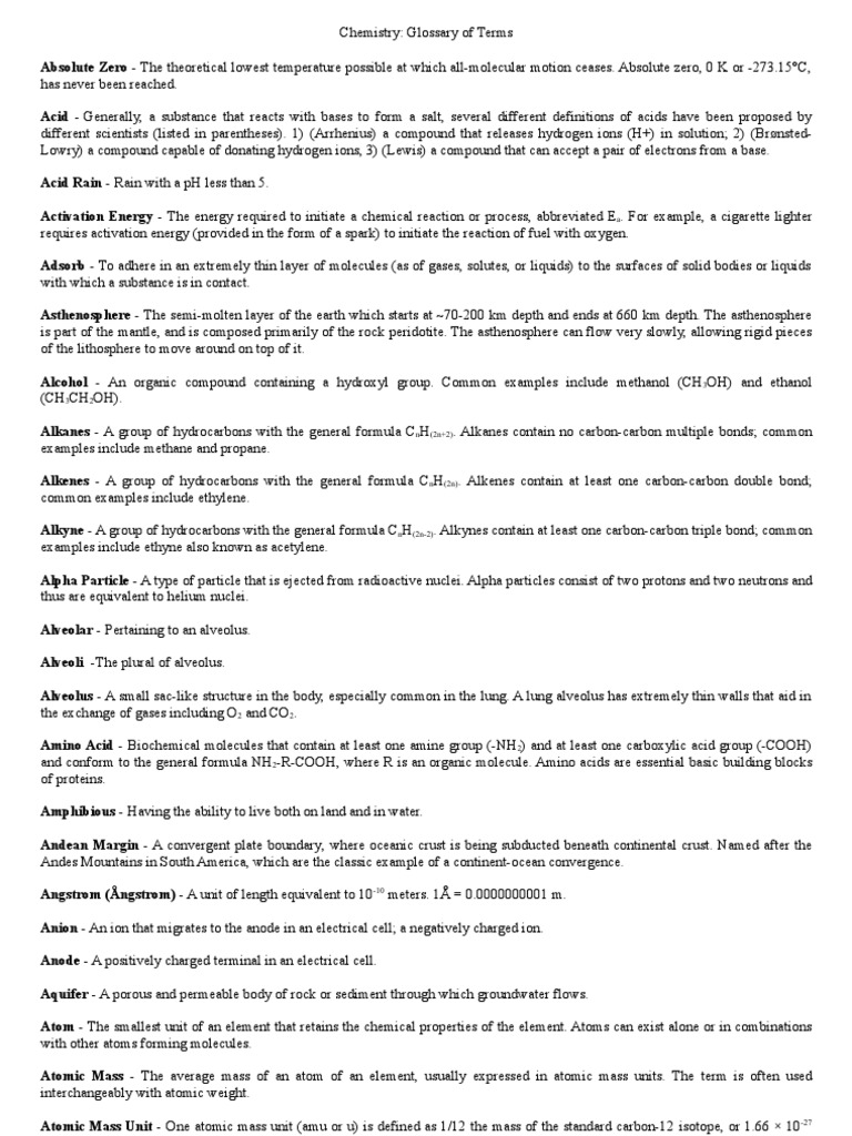 Chemistry Terms Glossary | PDF | Ion | Chemical Polarity