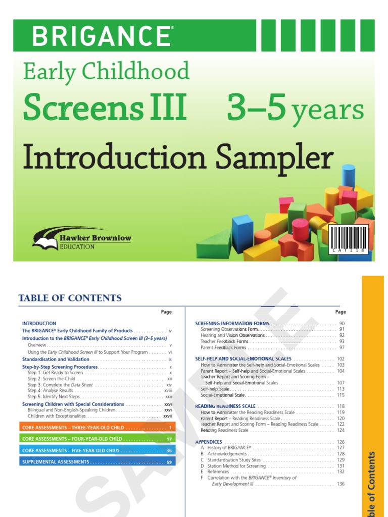 Brigance Screens III 3-5 Years Introduction PDF | PDF