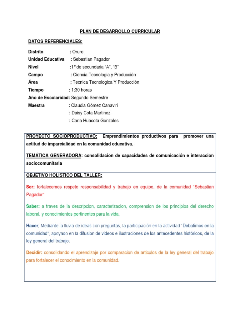 Plan de Desarrollo Curricular 2024 BTH | PDF
