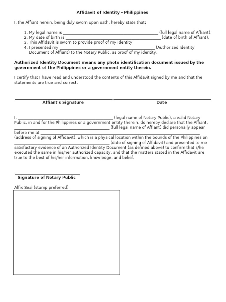 Affidavit of Identity Template - Philippines | PDF | Affidavit | Evidence
