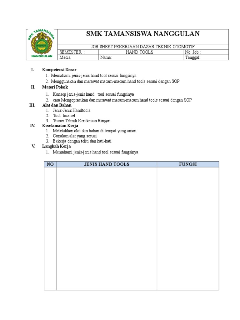 Job Sheet Hand Tools PDF