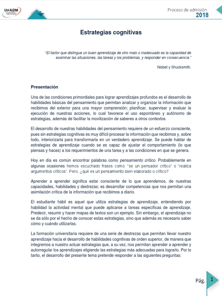 Estrategias Cognitivas | PDF | Mente | Aprendizaje