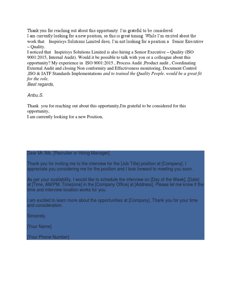 Thank You For Reaching Out About This Opportunity PDF Business