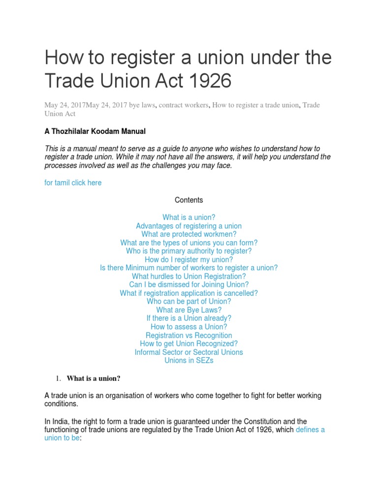 Guide to Trade Union Registration | PDF | Trade Union | Strike Action