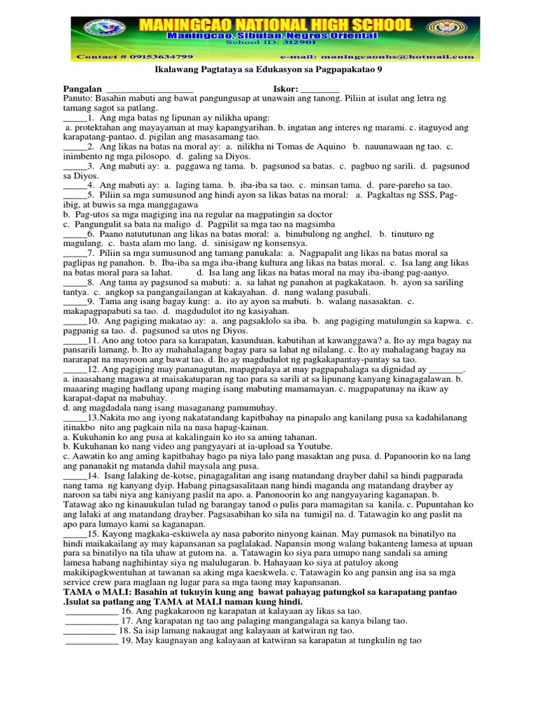 GRADE 9 - Second Grading | PDF