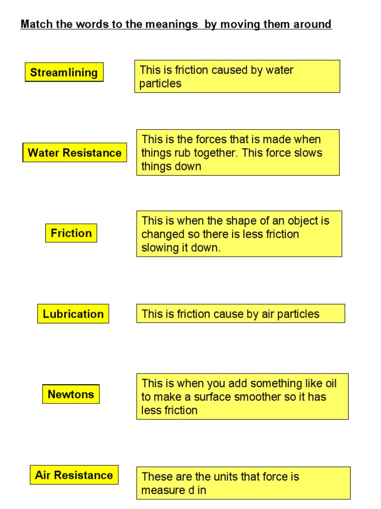 1G Friction Worksheets | Friction | Force