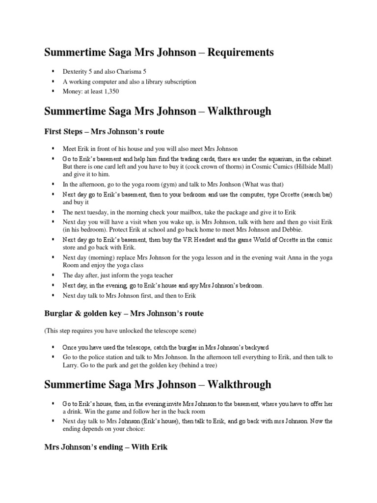 Summertime Saga Mrs Johnson | PDF