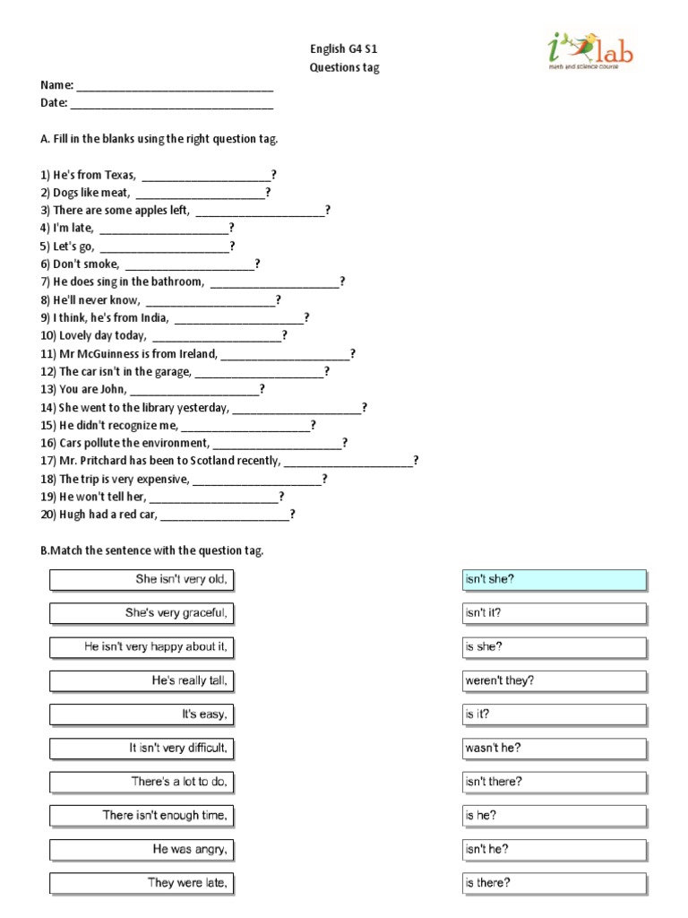 Question Tags and Sentence Activities | PDF