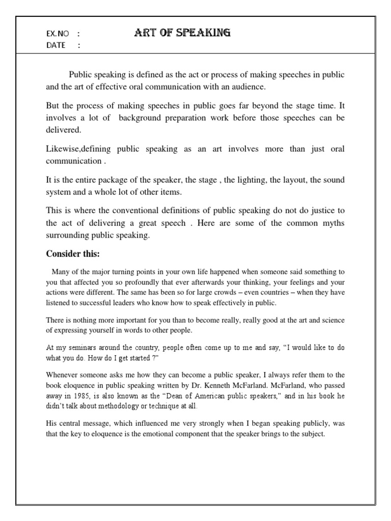 Mastering the Art of Public Speaking | PDF | Career & Growth