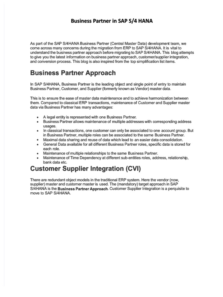 Business Partner in Sap S4hana | PDF