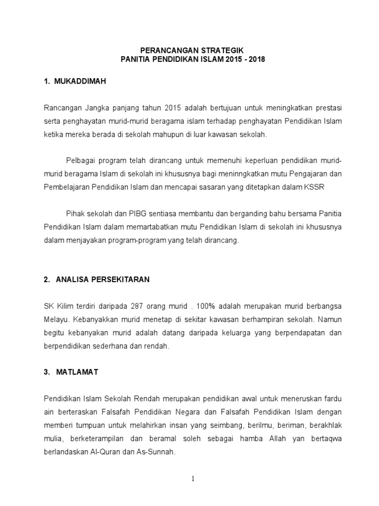 Pelan Strategik Sk Bungin 2018 Pdf