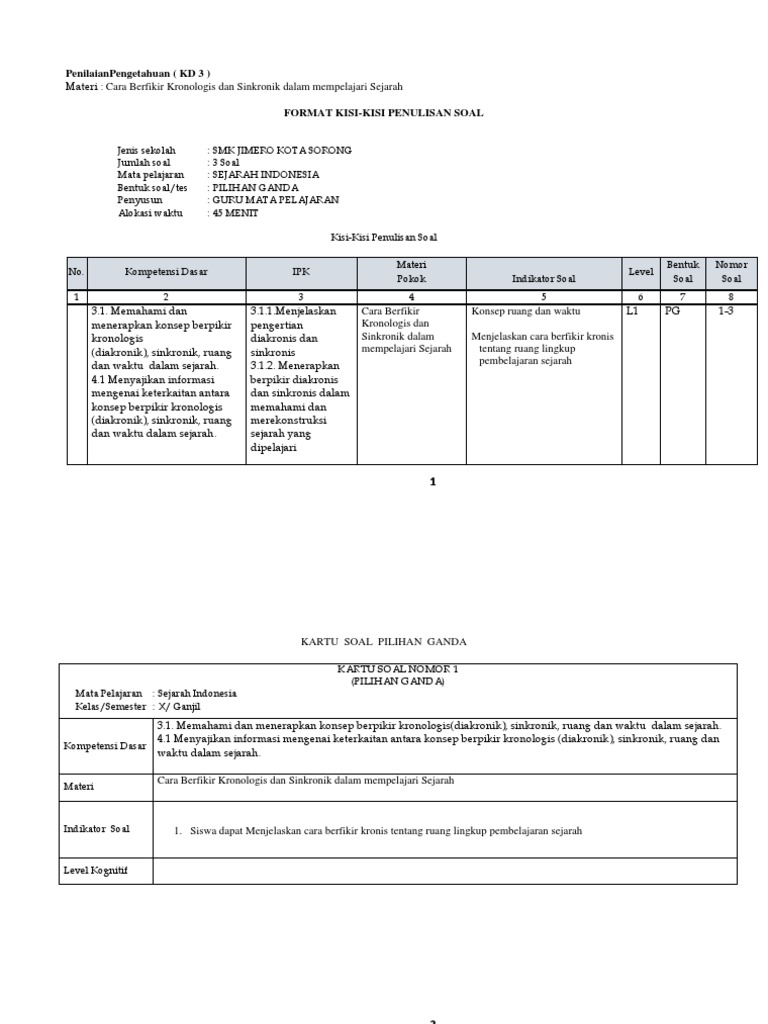 Format Kisi Kisi Soal Kd 3 1 Docx