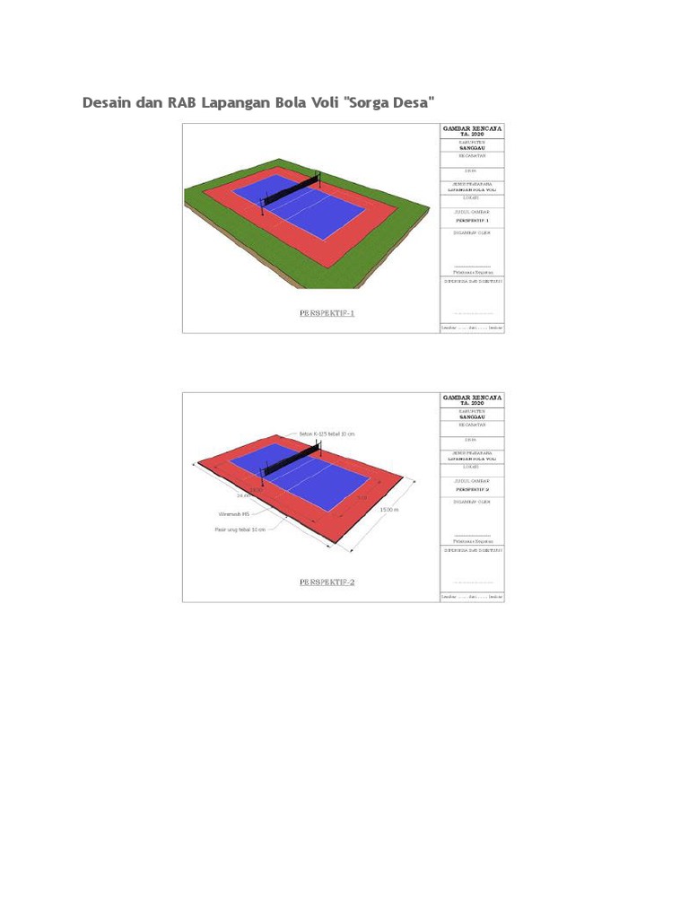 Desain dan RAB Lapangan Bola Voli
