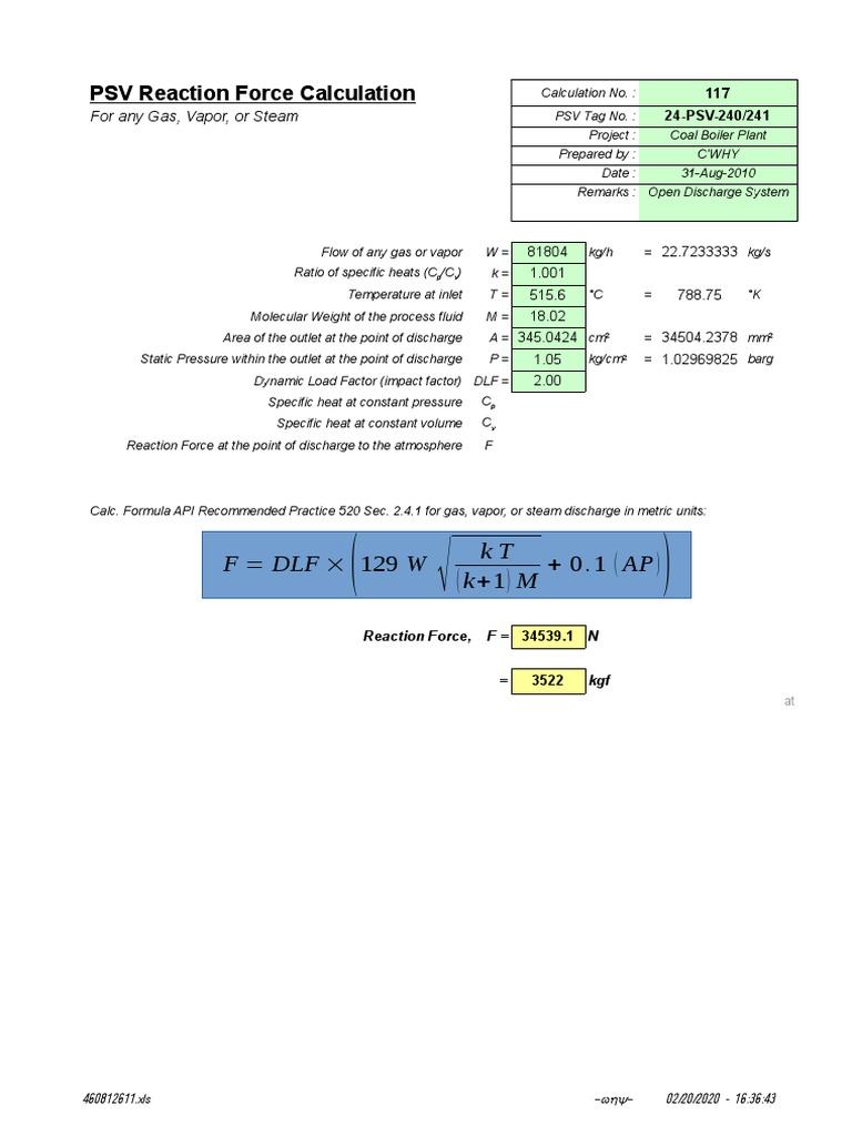 PSV Reaction Force Calculation PDF