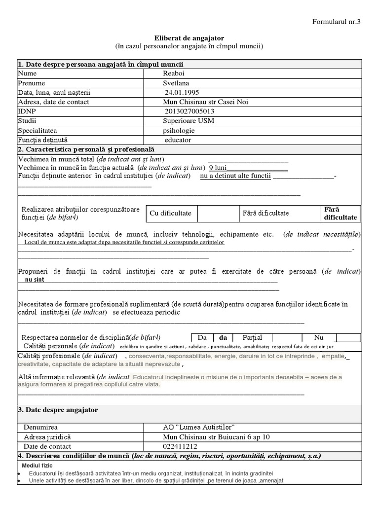 Formularnr.3 - Pentru Invaliditate | PDF
