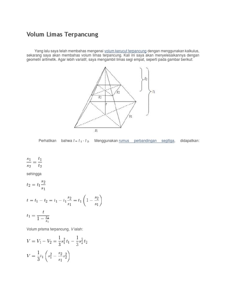 Volum Limas Terpancung | PDF | Metode & Bahan Ajar | Sains & Matematika