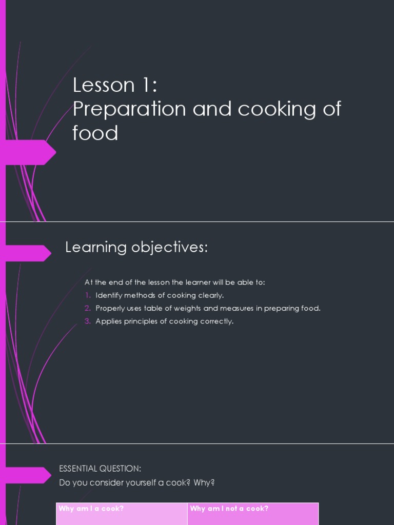 7 TLE - Lesson 1 - Preparation and Cooking of Food | PDF | Cooking ...