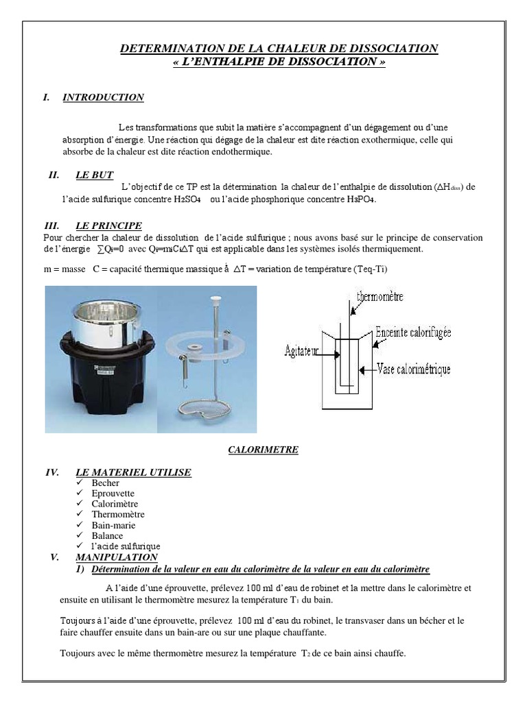 Enthalpie de Dissociation en TP Chimie | PDF
