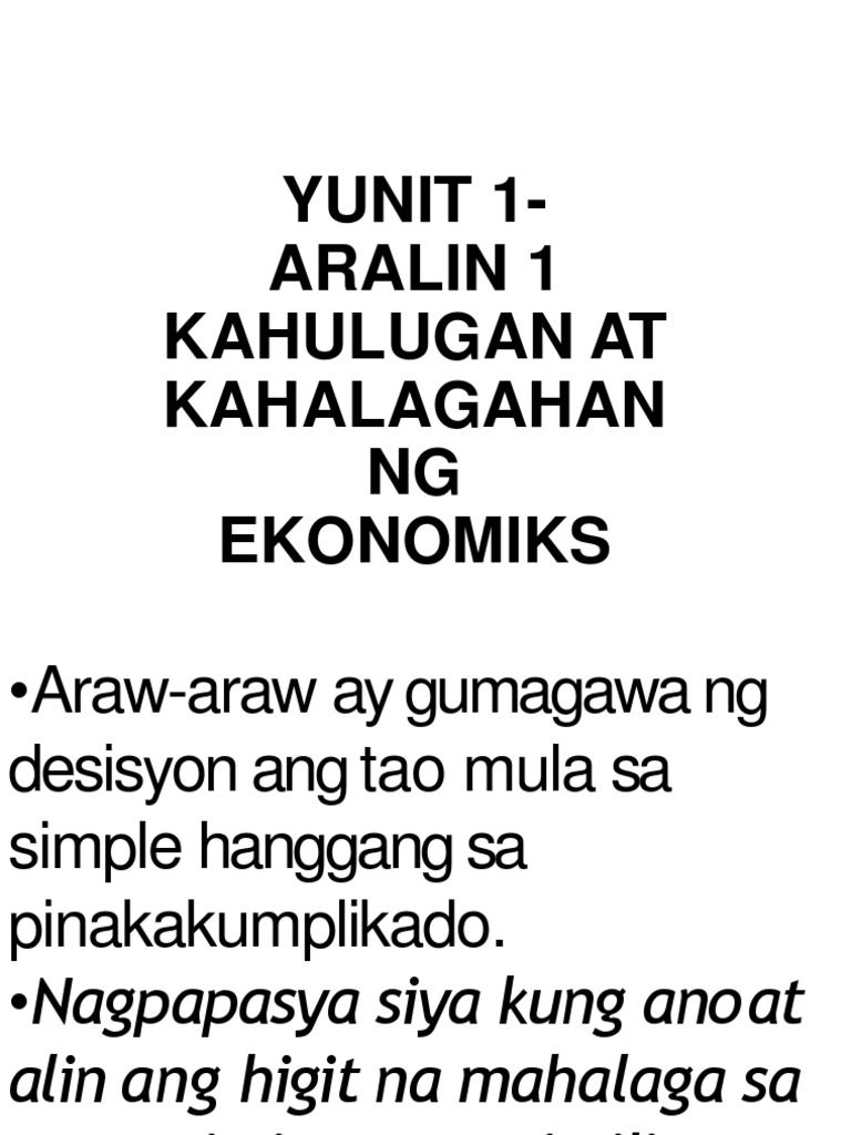 Aralin 1 Kahulugan At Kahalagahan Ng Ekonomiks Pdf