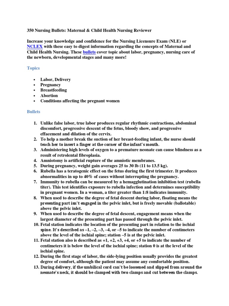 Maternal & Child Health Bullets | PDF