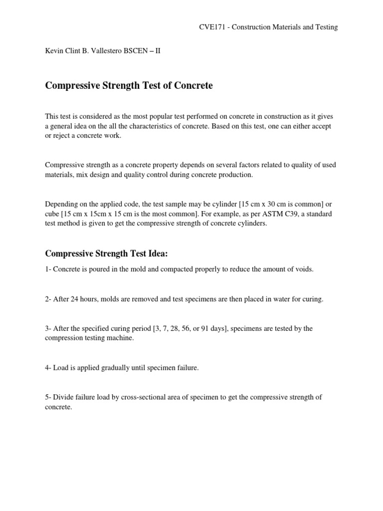 Conducting A Compressive Strength Test | PDF