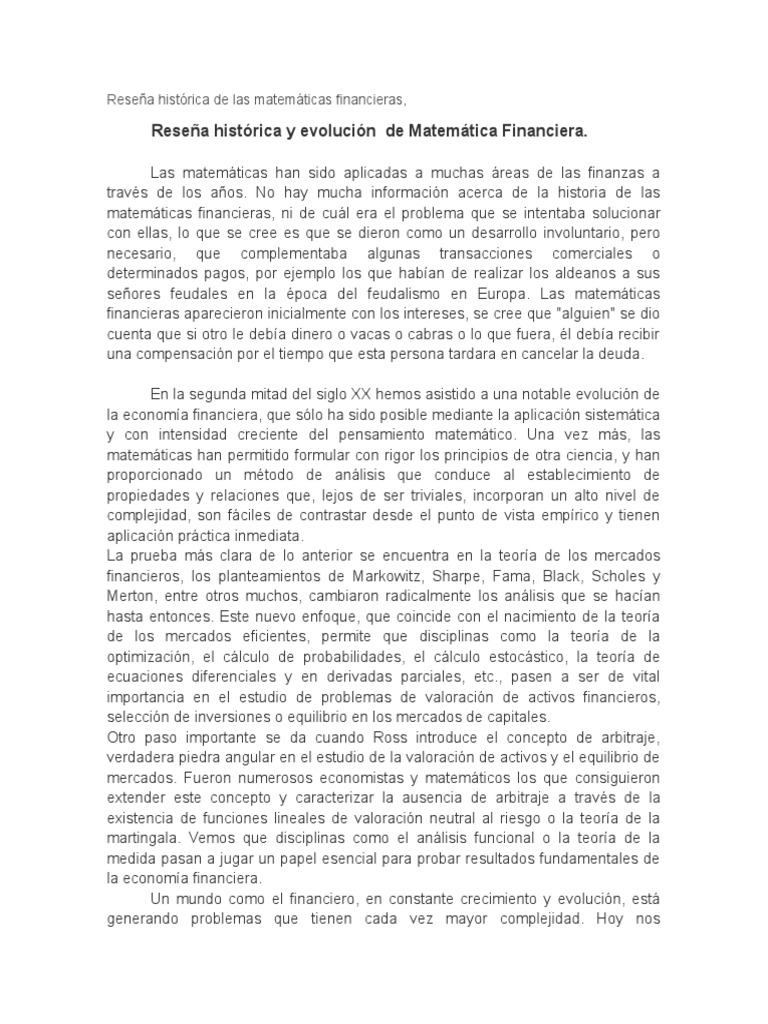 Historia y evolución de matemáticas financieras | PDF | Finanzas y dinero